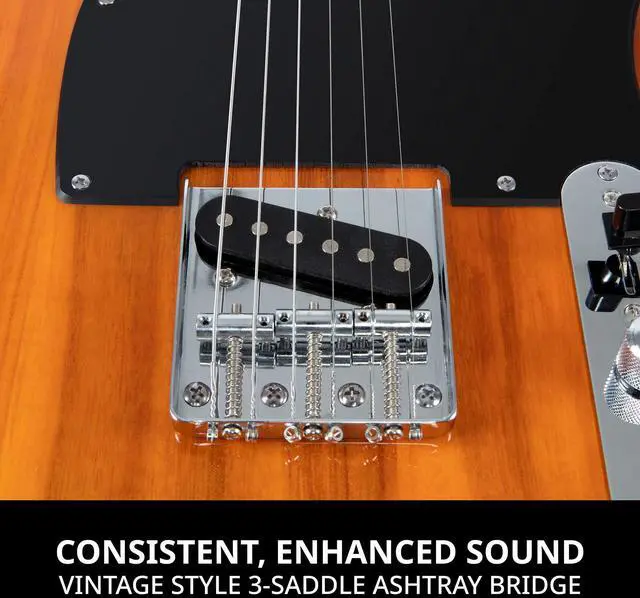 Alt view image 3 of 7 - LyxPro 39 Electric Guitar TL Series, Full-Size Paulownia Wood Body, 3-Ply Pickguard, C-Shape Neck, Ashtray Bridge, Quality Gear Tuners, 3-Way Switch & Volume/Tone Controls, 2 Picks Included, Mahogany