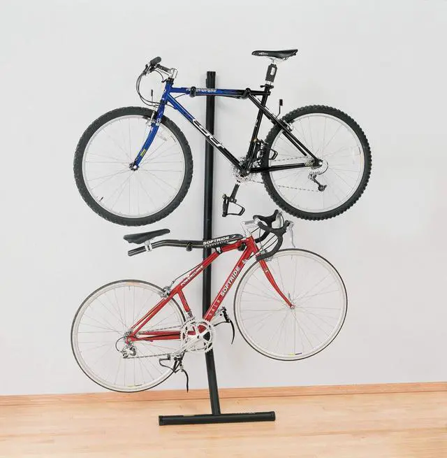 Alt view image 2 of 7 - Saris Bike Bunk 2 Bike Storage Gravity Stand  No Drilling Required, Adjustable Arms, Floor & Wall Protection, Space-Saving Bike Rack for Home, Holds 2 Bikes