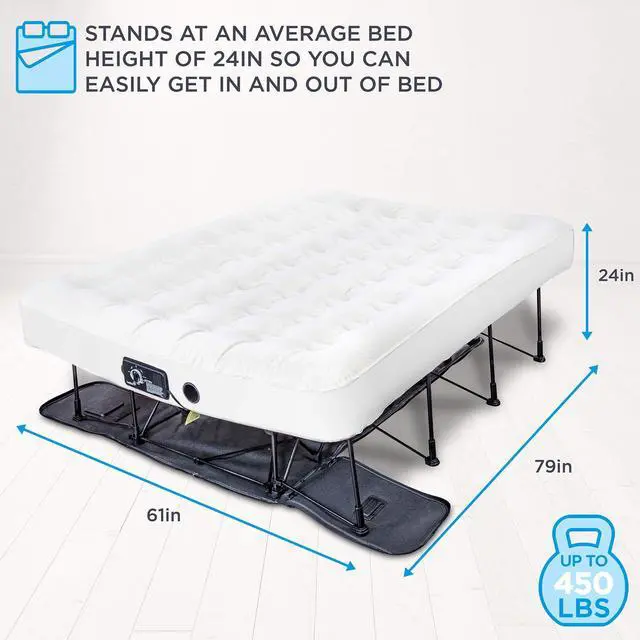 Alt view image 4 of 6 - Ivation EZ-Bed (Queen) Air Mattress with Frame & Rolling Case, Self Inflatable, Blow Up Bed Auto Shut-Off, Comfortable Surface AirBed, Best for Guest, Travel, Vacation, Camping