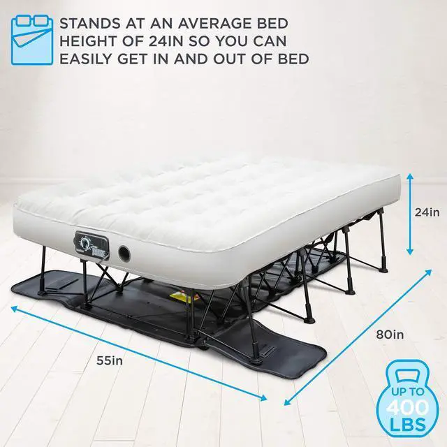 Alt view image 3 of 6 - Ivation EZ-Bed (Full Size) Air Mattress with Frame & Rolling Case, Self Inflatable, Blow Up Bed Auto Shut-Off, Comfortable Surface AirBed, Best for Guest, Travel, Vacation, Camping