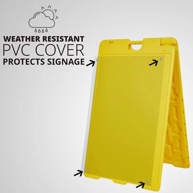 Alt view image 3 of 7 - Jumbl Outdoor A-Frame Sandwich Signboard 24 x 36 Display Surface w/PVC Sign Protector & Sand Fill Holes Duel Display Signage Stand for Storefront Sidewalk Curb (Yellow)