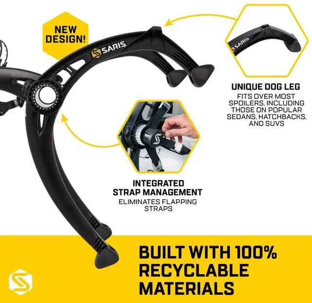 Alt view image 3 of 7 - Saris Bones EX 2-Bike Trunk Rack Bicycle Carrier, Durable, Rust-Free, Anti-Sway Straps, Made in USA, Arc-Based Design, 100% Recyclable Materials