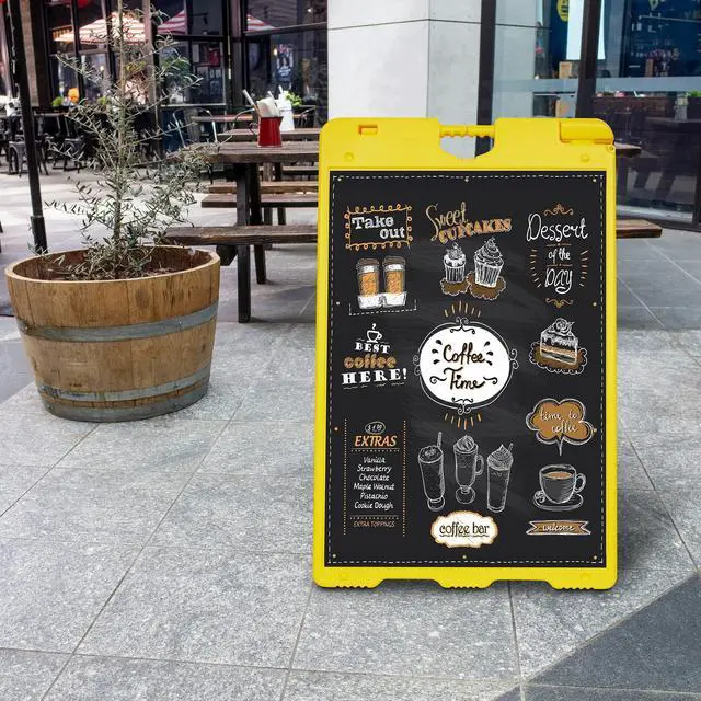 Alt view image 5 of 7 - Jumbl Outdoor A-Frame Sandwich Signboard 24 x 36 Display Surface w/PVC Sign Protector & Sand Fill Holes Duel Display Signage Stand for Storefront Sidewalk Curb (Yellow)