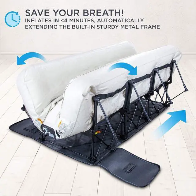 Alt view image 3 of 6 - Ivation EZ-Bed (King) Air Mattress with Frame & Rolling Case, Self Inflatable, Blow Up Bed Auto Shut-Off, Comfortable Surface AirBed, Best for Guest, Travel, Vacation, Camping