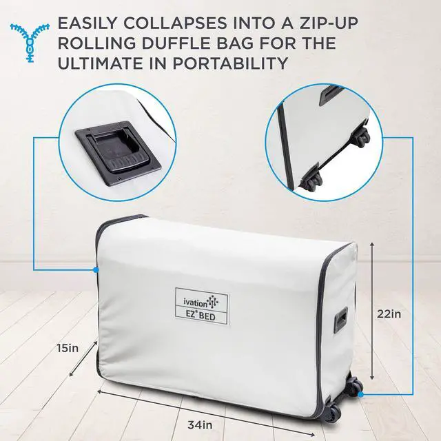 Alt view image 6 of 6 - Ivation EZ-Bed (Full Size) Air Mattress with Frame & Rolling Case, Self Inflatable, Blow Up Bed Auto Shut-Off, Comfortable Surface AirBed, Best for Guest, Travel, Vacation, Camping