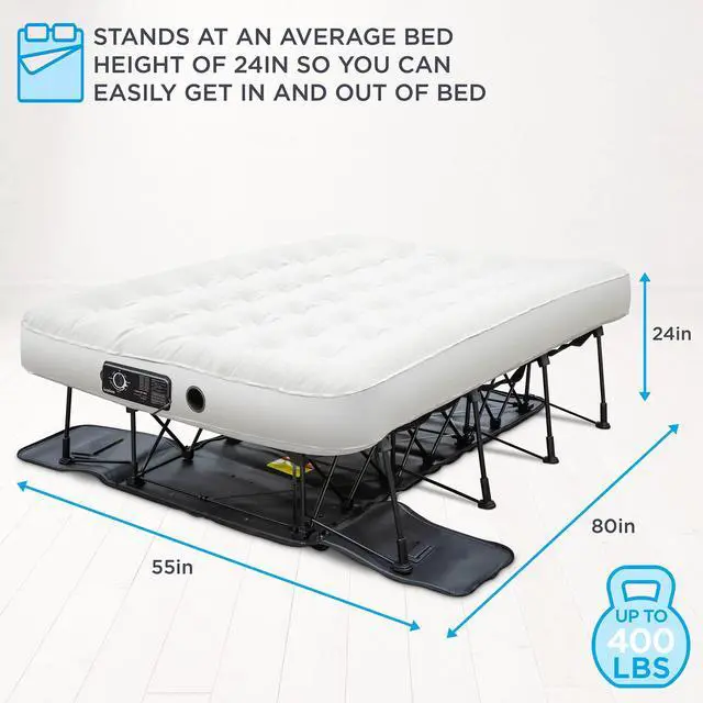 Alt view image 5 of 6 - Ivation EZ-Bed (Full Size) Air Mattress with Deflate Defender Technology Dual Auto Comfort Pump & Dual Layer Laminate Material - AirBed Frame & Rolling Case for Guest, Travel, Vacation