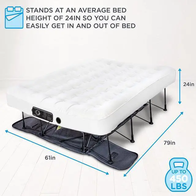 Alt view image 5 of 6 - Ivation EZ-Bed (Queen) Air Mattress with Deflate Defender Technology Dual Auto Comfort Pump and Dual Layer Laminate Material - AirBed Frame & Rolling Case for Guest, Travel, Vacation, Camping