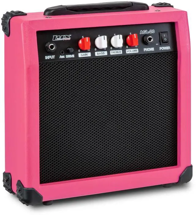 Alt view image 5 of 6 - LyxPro Electric Guitar Amp 20 Watt Amplifier Built In Speaker Headphone Jack And Aux Input Includes Gain Bass Treble Volume And Grind - Pink