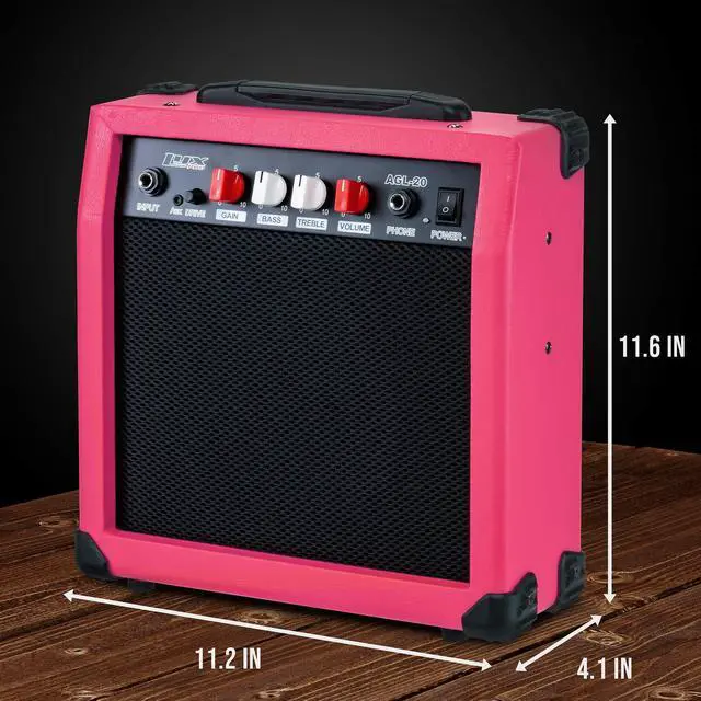 Alt view image 4 of 6 - LyxPro Electric Guitar Amp 20 Watt Amplifier Built In Speaker Headphone Jack And Aux Input Includes Gain Bass Treble Volume And Grind - Pink