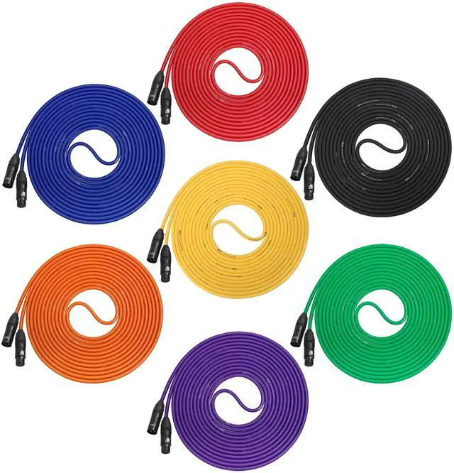 Main image of LyxPro Cable Pack LCS Premium Series 7-Pack Multi Color 25 ft XLR Microphone Cables for Professional Microphones and Devices