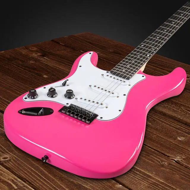Alt view image 6 of 7 - LyxPro Left Hand 39 Inch Electric Guitar and Starter Kit for Lefty Full Size Beginners Guitar, Amp, Six Strings, Two Picks, Shoulder Strap, Digital Clip On Tuner, Cable and Soft Case - Pink