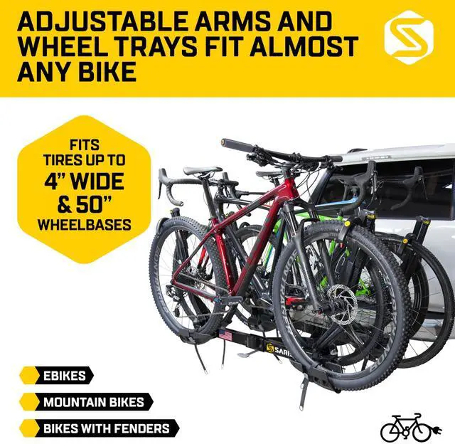 Alt view image 3 of 7 - Saris SuperClamp G3 4-Bike Hitch Rack  Lightweight Platform Bike Carrier for Car, SUV, Truck  Tilting Design, Secure Wheel Clamping, Fits Road, Mountain, E-Bikes  2" Hitch Receiver