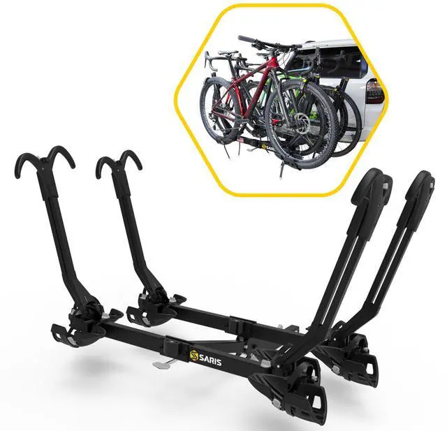 Main image of Saris SuperClamp G3 4-Bike Hitch Rack  Lightweight Platform Bike Carrier for Car, SUV, Truck  Tilting Design, Secure Wheel Clamping, Fits Road, Mountain, E-Bikes  2" Hitch Receiver