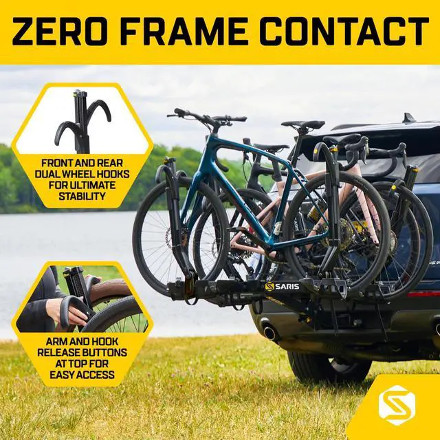 Alt view image 2 of 7 - Saris SuperClamp G3 4-Bike Hitch Rack  Lightweight Platform Bike Carrier for Car, SUV, Truck  Tilting Design, Secure Wheel Clamping, Fits Road, Mountain, E-Bikes  2" Hitch Receiver