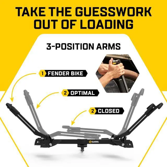 Alt view image 6 of 7 - Saris SuperClamp G3 4-Bike Hitch Rack  Lightweight Platform Bike Carrier for Car, SUV, Truck  Tilting Design, Secure Wheel Clamping, Fits Road, Mountain, E-Bikes  2" Hitch Receiver
