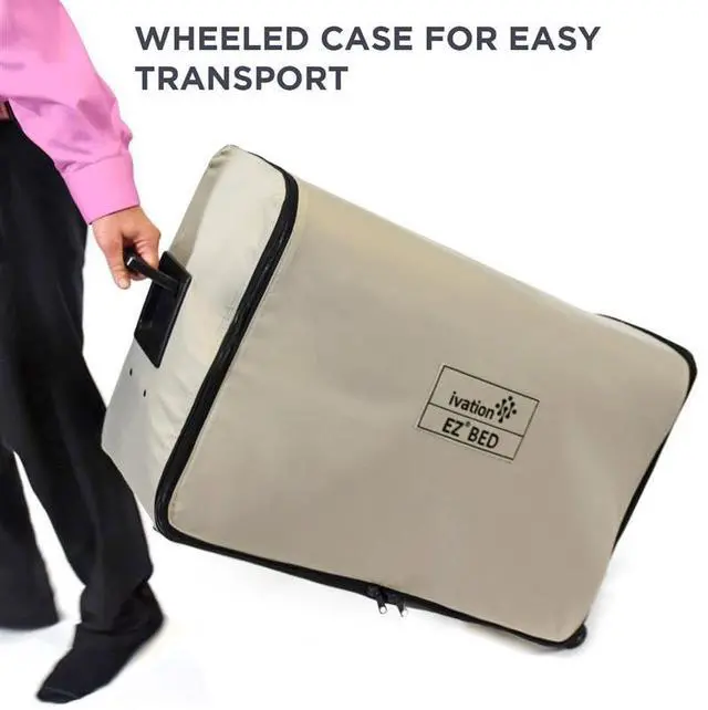 Alt view image 7 of 7 - Ivation EZ-Bed (Twin) Air Mattress With Frame & Rolling Case, Self Inflatable, Blow Up Bed Auto Shut-Off, Comfortable Surface AirBed, Best for Guest, Travel, Vacation, Camping