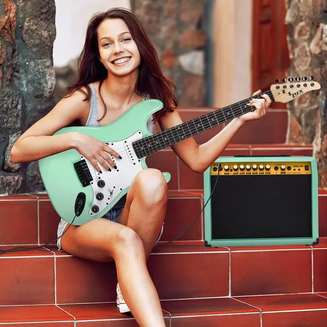 Alt view image 6 of 6 - LyxPro 40 Watt Electric Guitar Amplifier | Solid State Studio Amp with 8 4-Ohm Speaker, Custom EQ Controls, Drive, Delay, ¼ Passive/Active/Microphone Inputs, Aux in & Headphone Jack - Green