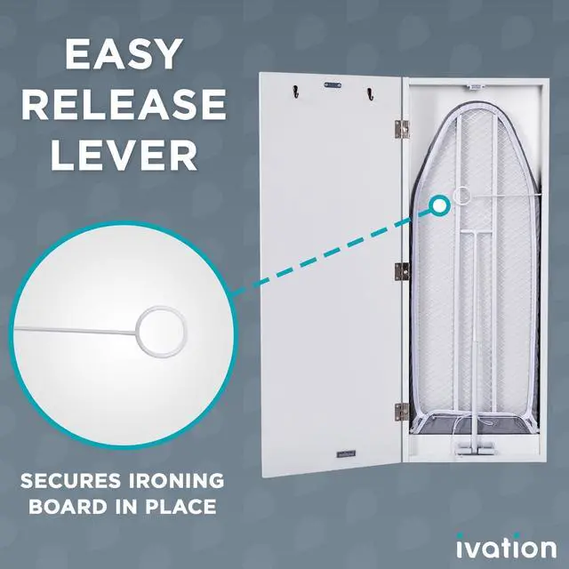 Alt view image 5 of 7 - Ivation Wall-Mounted Swivel Ironing Board Cabinet, Foldable Ironing Storage Station for Home, Apartment, Easy-Release Lever, Garment Hooks, White