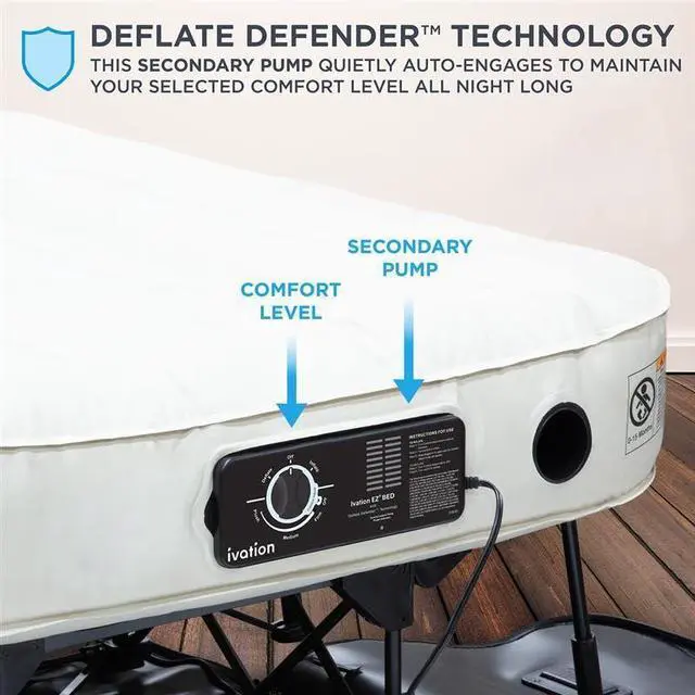 Alt view image 2 of 6 - Ivation EZ-Bed (Queen) Air Mattress with Deflate Defender Technology Dual Auto Comfort Pump and Dual Layer Laminate Material - AirBed Frame & Rolling Case for Guest, Travel, Vacation, Camping