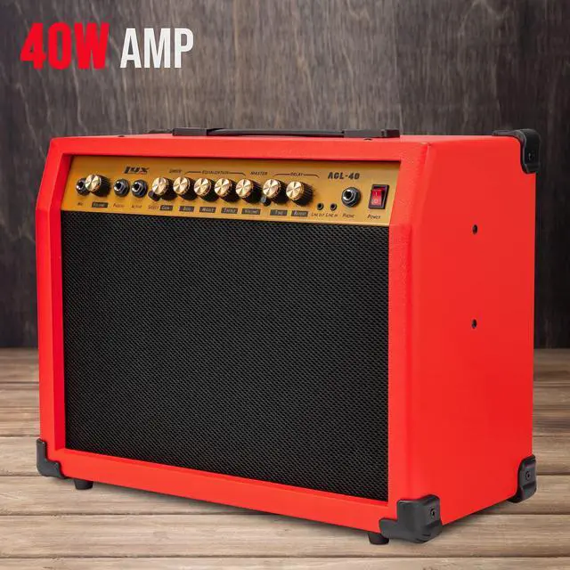 Alt view image 3 of 6 - LyxPro 40 Watt Electric Guitar Amplifier | Combo Solid State Studio Amp with 8 4-Ohm Speaker, Custom EQ Controls, Drive, Delay, ¼ Passive/Active/Microphone Inputs, Aux In & Headphone Jack - Red