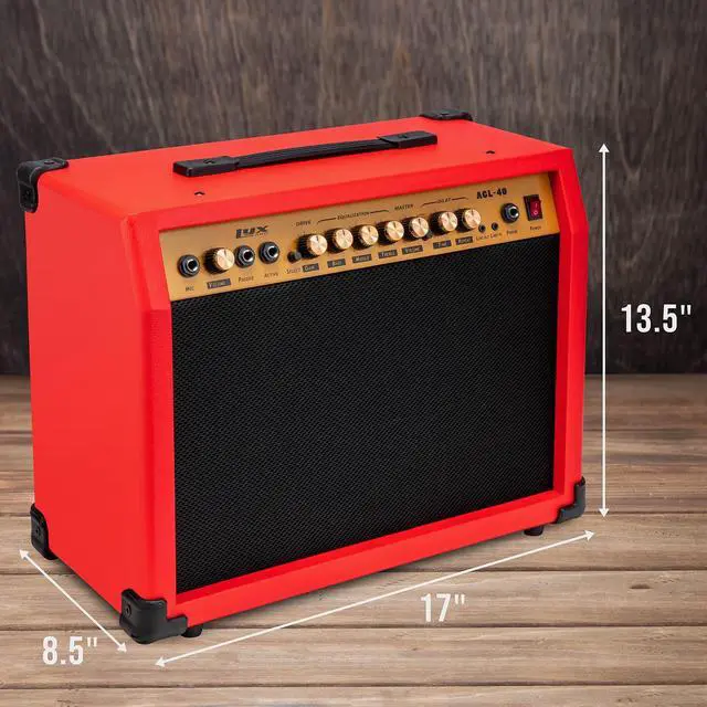 Alt view image 5 of 6 - LyxPro 40 Watt Electric Guitar Amplifier | Combo Solid State Studio Amp with 8 4-Ohm Speaker, Custom EQ Controls, Drive, Delay, ¼ Passive/Active/Microphone Inputs, Aux In & Headphone Jack - Red