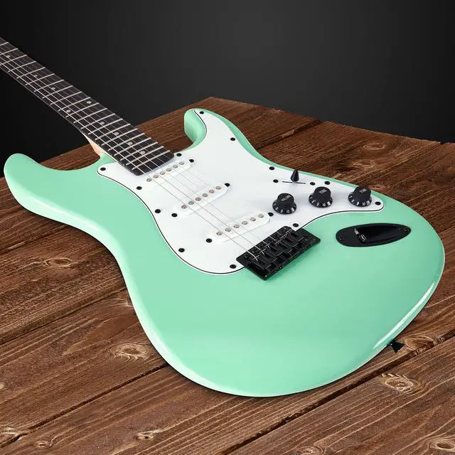 Alt view image 4 of 7 - LyxPro 39 inch Electric Guitar Kit Bundle with 20w Amplifier, All Accessories, Digital Clip On Tuner, Six Strings, Two Picks, Tremolo Bar, Shoulder Strap, Case Bag Starter kit Full Size - Green