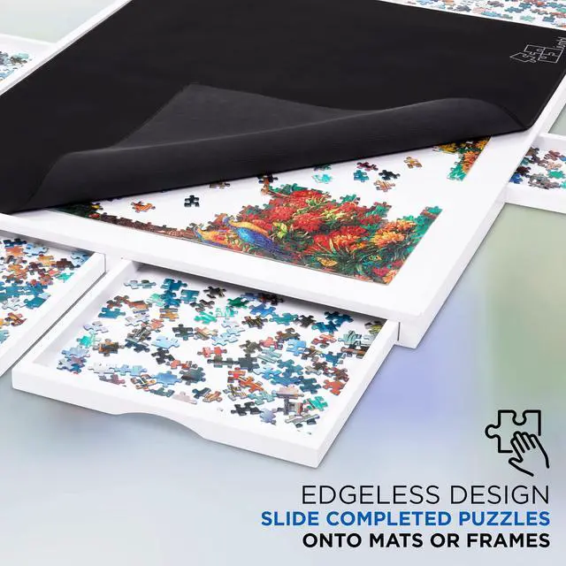 Alt view image 5 of 7 - Jumbl 1500-Piece Puzzle Board w/ Cover | 27 x 35 Jigsaw Puzzle Table w/ 6 Removable Storage & Sorting Drawers | Smooth Plateau Fiberboard Work Surface & Reinforced Hardwood | for Games & Puzzles