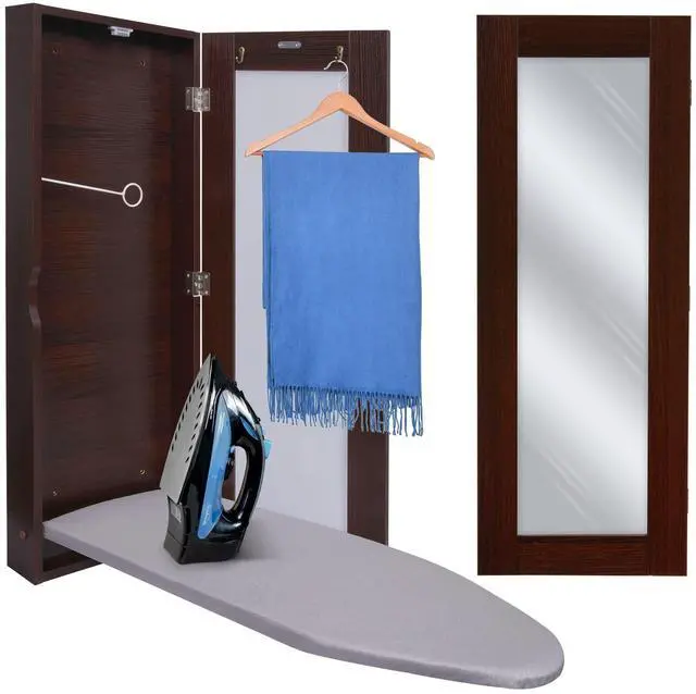 Main image of Ivation Wall-Mounted Ironing Board Cabinet, Foldable Ironing Storage Station for Home, Apartment & Small Spaces, Easy-Release Lever, With Miror Door, Walnut color
