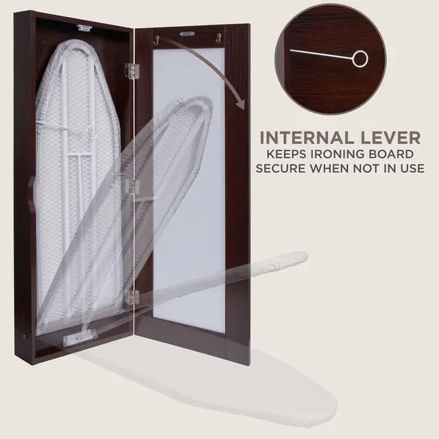 Alt view image 5 of 6 - Ivation Wall-Mounted Ironing Board Cabinet, Foldable Ironing Storage Station for Home, Apartment & Small Spaces, Easy-Release Lever, With Miror Door, Walnut color