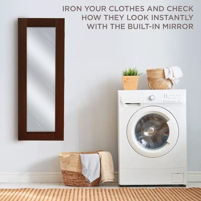 Alt view image 6 of 6 - Ivation Wall-Mounted Ironing Board Cabinet, Foldable Ironing Storage Station for Home, Apartment & Small Spaces, Easy-Release Lever, With Miror Door, Walnut color