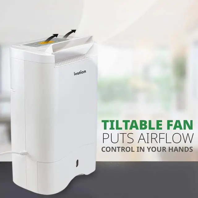 Alt view image 4 of 7 - Ivation 19 Pint Small-Area Desiccant Dehumidifier Compact and Quiet - with Continuous Drain Hose for Smaller Spaces, Bathroom, Attic, Crawlspace and Closets - for Spaces Up to 410 Sq Ft