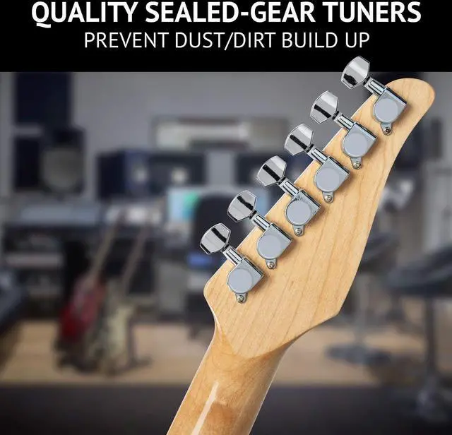 Alt view image 5 of 7 - LyxPro 39 Electric Guitar Left Hand TL Series, Full-Size Paulownia Wood Body, 3-Ply Pickguard, C-Shape Neck, Ashtray Bridge, Quality Gear Tuners, 3-Way Switch & Volume/Tone Controls, 2 Picks, Green