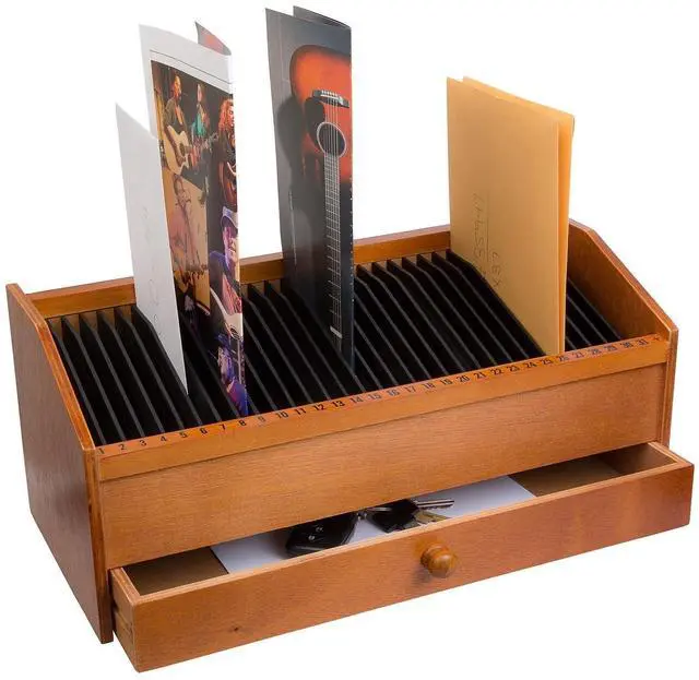 Main image of JUMBL 17"- 31 Slot Wooden Bill/Letter Organizer with Drawer - Natural
