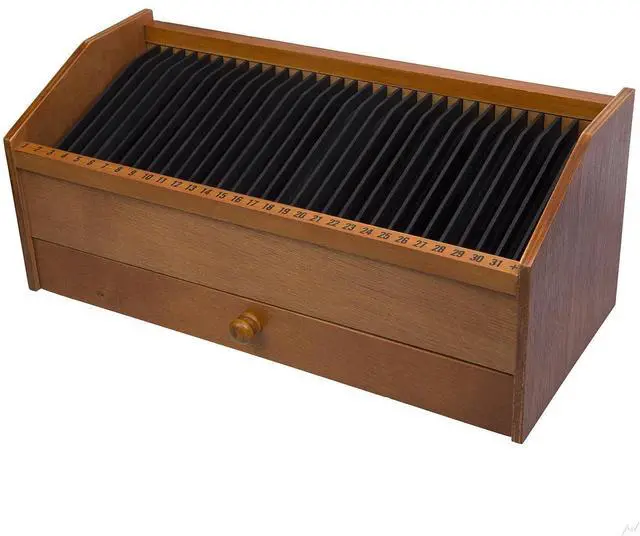 Alt view image 2 of 2 - JUMBL 17"- 31 Slot Wooden Bill/Letter Organizer with Drawer - Natural