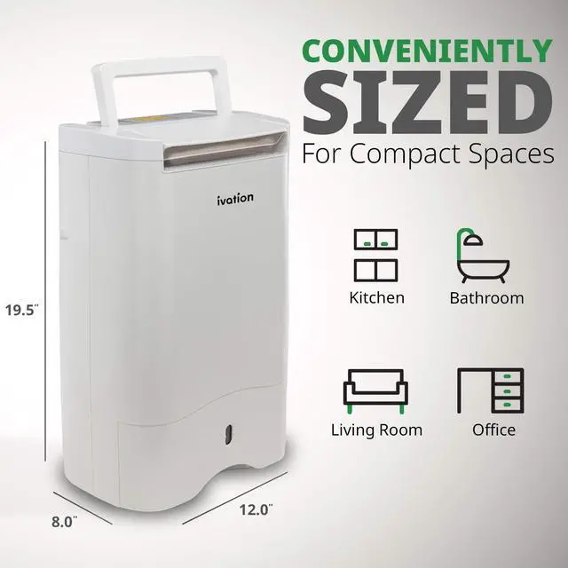 Alt view image 5 of 7 - Ivation 19 Pint Small-Area Desiccant Dehumidifier Compact and Quiet - with Continuous Drain Hose for Smaller Spaces, Bathroom, Attic, Crawlspace and Closets - for Spaces Up to 410 Sq Ft