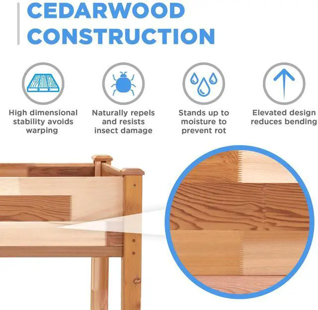 Alt view image 2 of 7 - Jumbl Raised Canadian Cedar Garden Bed | Elevated Wood Planter for Growing Fresh Herbs, Vegetables, Flowers, Succulents | 72x23x30