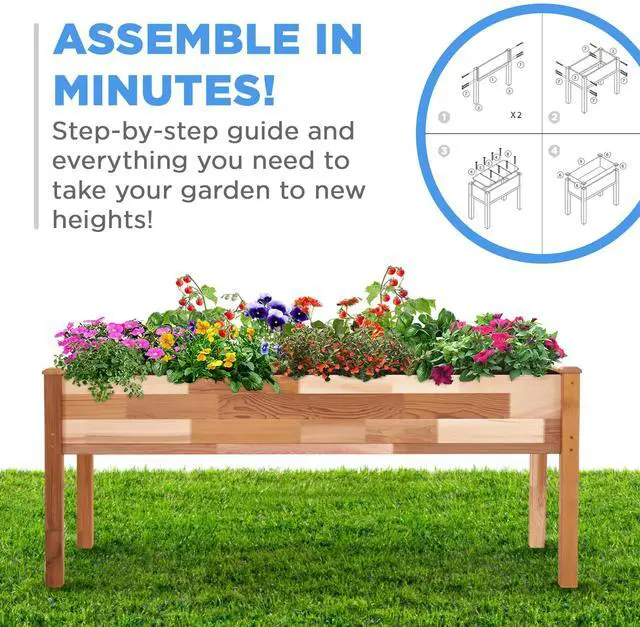Alt view image 3 of 7 - Jumbl Raised Canadian Cedar Garden Bed | Elevated Wood Planter for Growing Fresh Herbs, Vegetables, Flowers, Succulents | 72x23x30