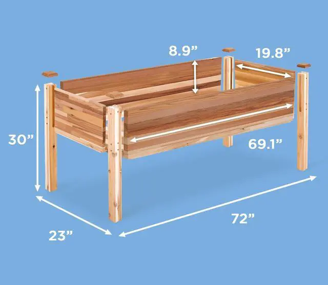 Alt view image 6 of 7 - Jumbl Raised Canadian Cedar Garden Bed | Elevated Wood Planter for Growing Fresh Herbs, Vegetables, Flowers, Succulents | 72x23x30