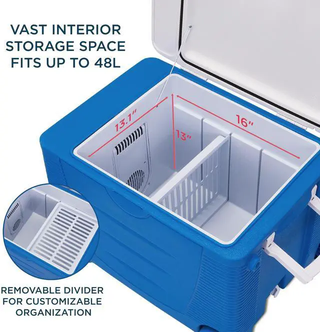 Alt view image 5 of 7 - Ivation Electric Cooler & Warmer with Wheels & Handle |50 Quart (48 L) Portable Thermoelectric Fridge For vehicles & Trucks| 110V AC Home Power Cord & 12V Car Adapter for Camping, Travel & Picnics