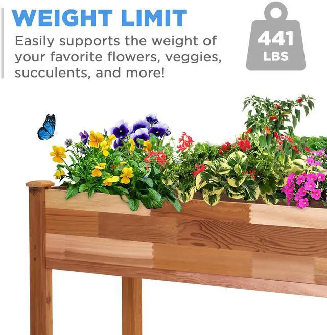 Alt view image 5 of 7 - Jumbl Raised Canadian Cedar Garden Bed | Elevated Wood Planter for Growing Fresh Herbs, Vegetables, Flowers, Succulents | 72x23x30