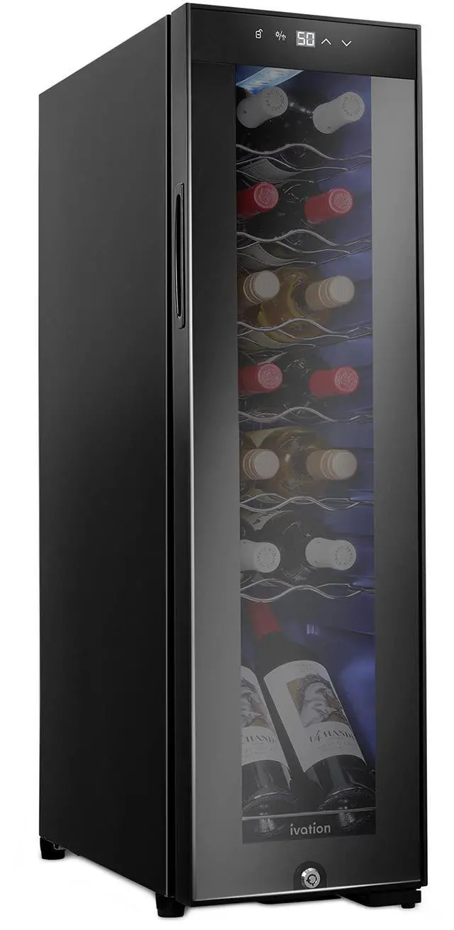 Main image of Ivation 14 Bottle Compressor Wine Cooler Refrigerator w/Lock | Large Freestanding Wine Cellar For Red, White, Champagne or Sparkling Wine | 41f-64f Digital Temperature Control Fridge Glass Door Black