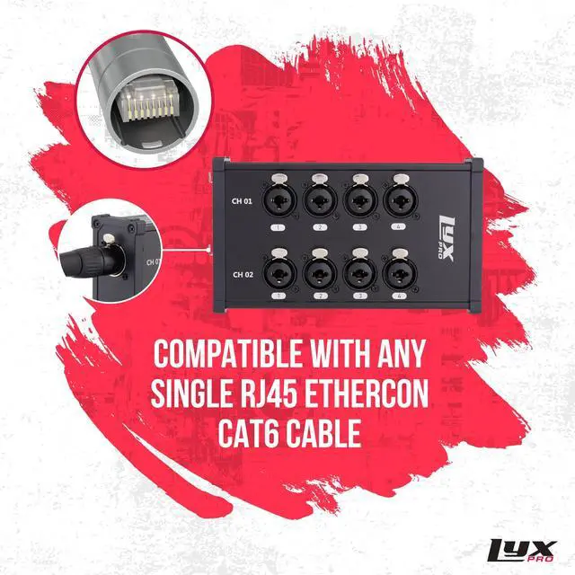 Alt view image 4 of 7 - LyxPro 8-Channel Dual Input 3-Pin Multi-Network XLR/TRS Cable Breakout for Stage Sound, Lighting, and Recording Studio - Female to RJ45 Ethercon Ideal for Sound, Lighting Setup, Ground Lift