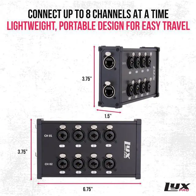 Alt view image 5 of 7 - LyxPro 8-Channel Dual Input 3-Pin Multi-Network XLR/TRS Cable Breakout for Stage Sound, Lighting, and Recording Studio - Female to RJ45 Ethercon Ideal for Sound, Lighting Setup, Ground Lift