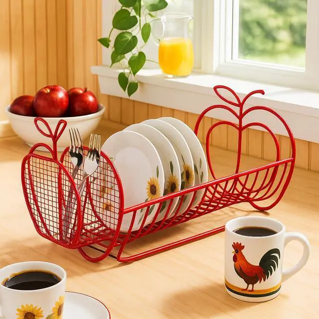 Alt view image 7 of 7 - Jumbl Expandable Dish Drying Rack  Apple Decor Metal Dish Drainer with Utensil Holder, Adjustable 14"27", Rust-Proof Countertop Dish Strainer for Kitchen Sink, RV, or Outdoor Use
