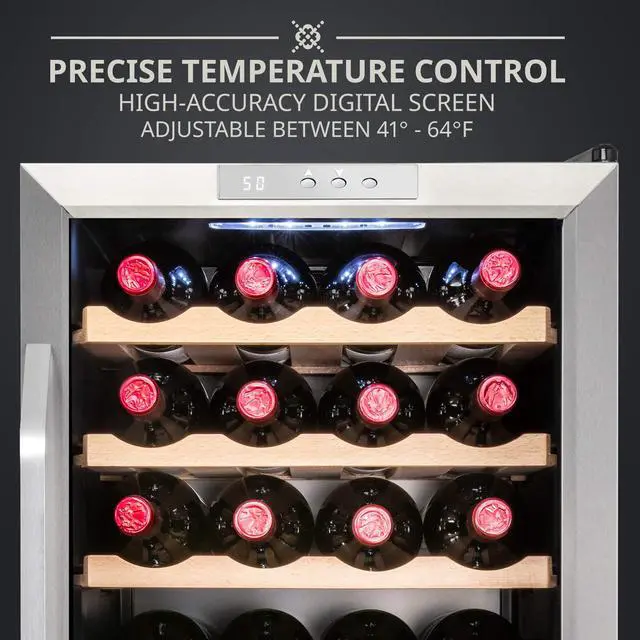 Alt view image 3 of 7 - Ivation 24 Bottle Compressor Wine Cooler Refrigerator w/Lock | Large Freestanding Wine Cellar For Red, White, Champagne or Sparkling Wine | 41f-64f Digital Temperature Control Fridge Stainless Steel