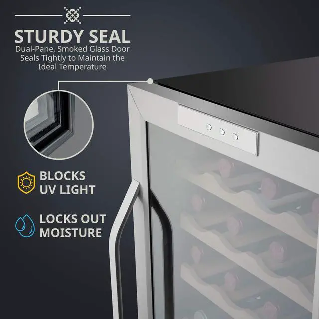 Alt view image 5 of 7 - Ivation 24 Bottle Compressor Wine Cooler Refrigerator w/Lock | Large Freestanding Wine Cellar For Red, White, Champagne or Sparkling Wine | 41f-64f Digital Temperature Control Fridge Stainless Steel