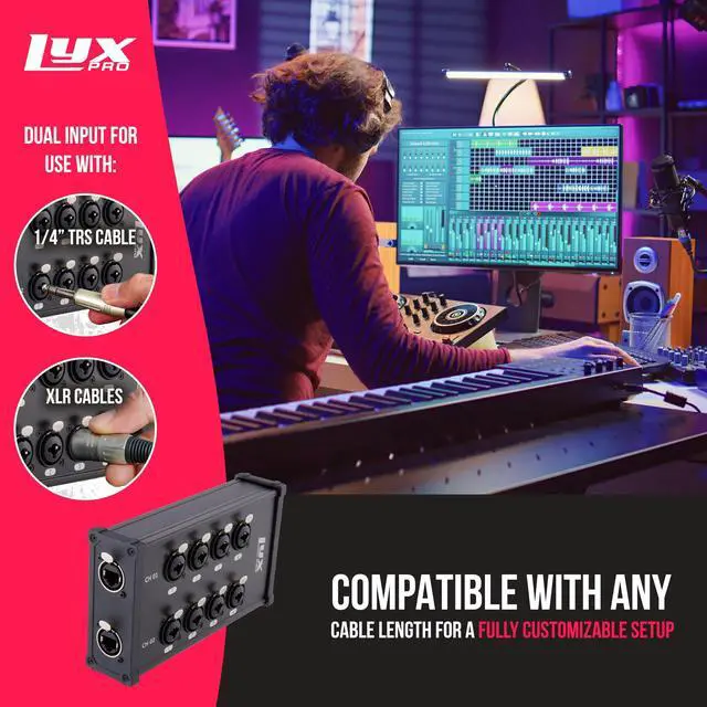 Alt view image 6 of 7 - LyxPro 8-Channel Dual Input 3-Pin Multi-Network XLR/TRS Cable Breakout for Stage Sound, Lighting, and Recording Studio - Female to RJ45 Ethercon Ideal for Sound, Lighting Setup, Ground Lift