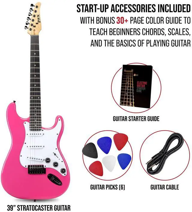Alt view image 2 of 5 - LyxPro CS 39 Electric Guitar Kit for Beginner, Intermediate & Pro Players with Guitar, Amp Cable, 6 Picks & Learners Guide | Solid Wood Body, Volume/Tone Controls, 5-Way Pickup - Pink