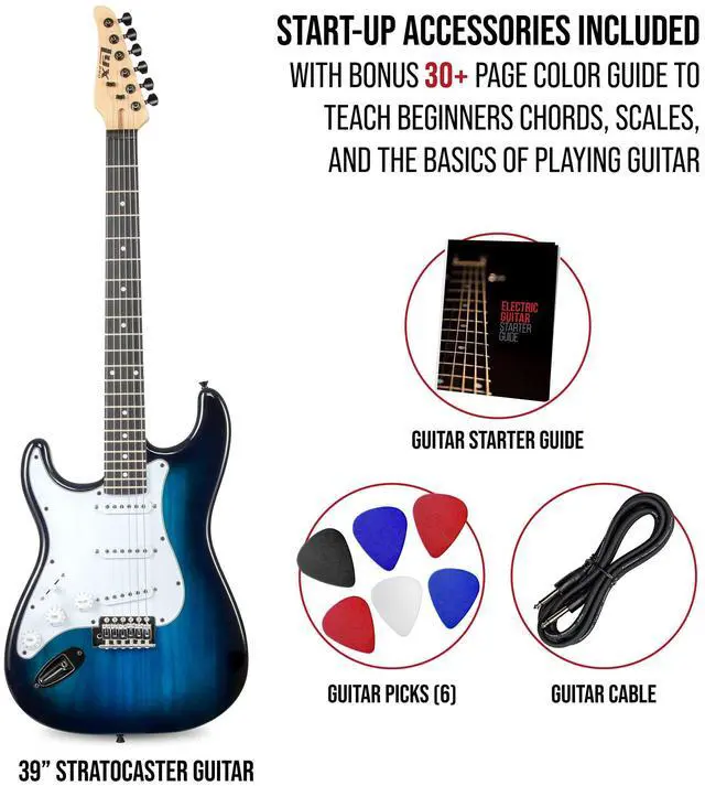 Alt view image 2 of 5 - LyxPro CS 39 Left Hand Electric Guitar Kit for Beginner, Intermediate & Pro Players with Guitar, Amp Cable, 6 Picks & Learners Guide, Solid Wood Body, Volume/Tone Controls, 5-Way Pickup - Blue