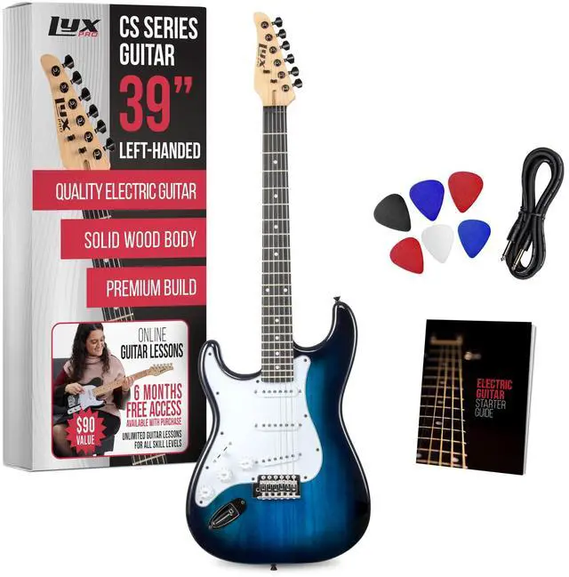 Main image of LyxPro CS 39 Left Hand Electric Guitar Kit for Beginner, Intermediate & Pro Players with Guitar, Amp Cable, 6 Picks & Learners Guide, Solid Wood Body, Volume/Tone Controls, 5-Way Pickup - Blue